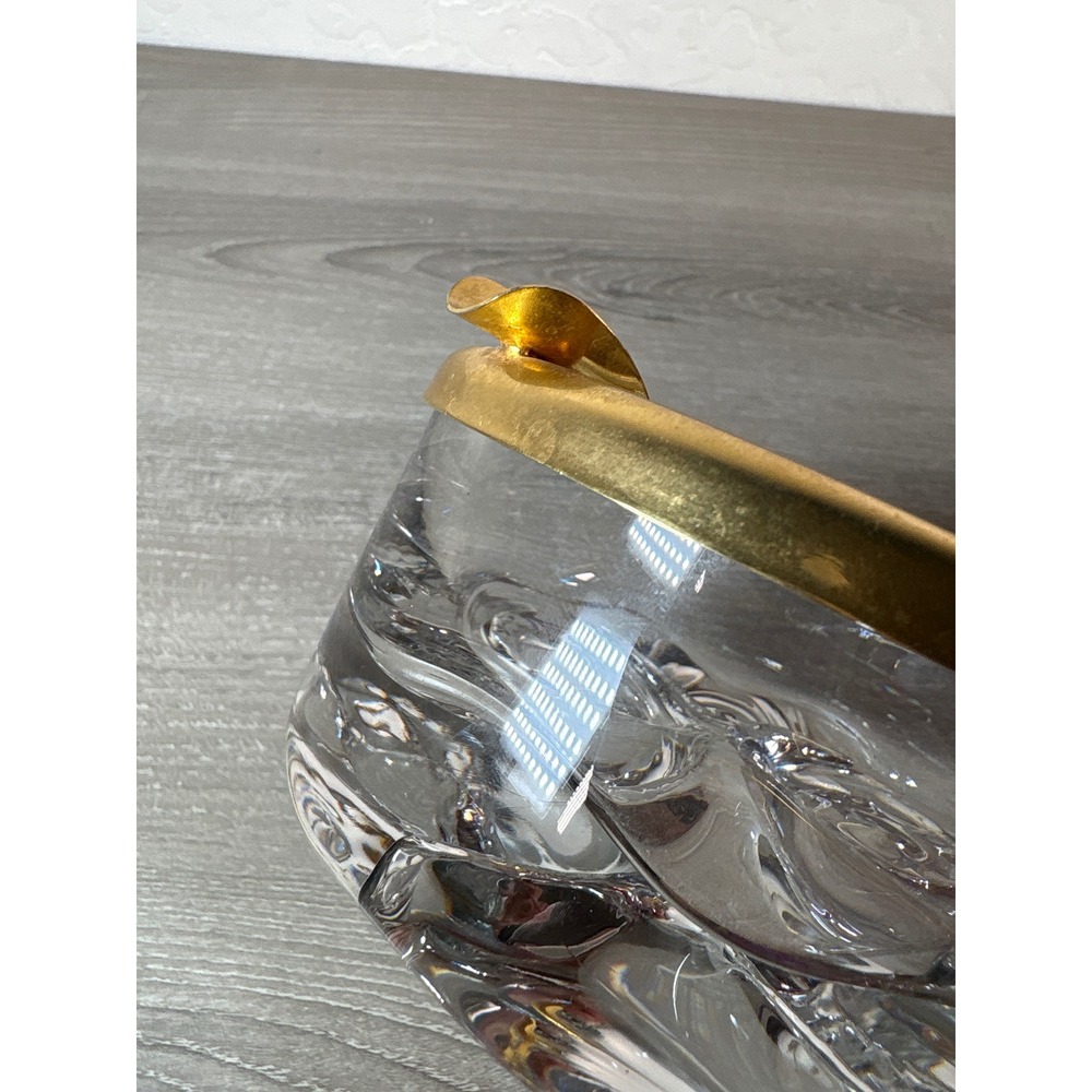 Vintage Crystal Glass Ashtray with Gold Metal Rim Mid Century Modern Decor - Picture 4 of 7